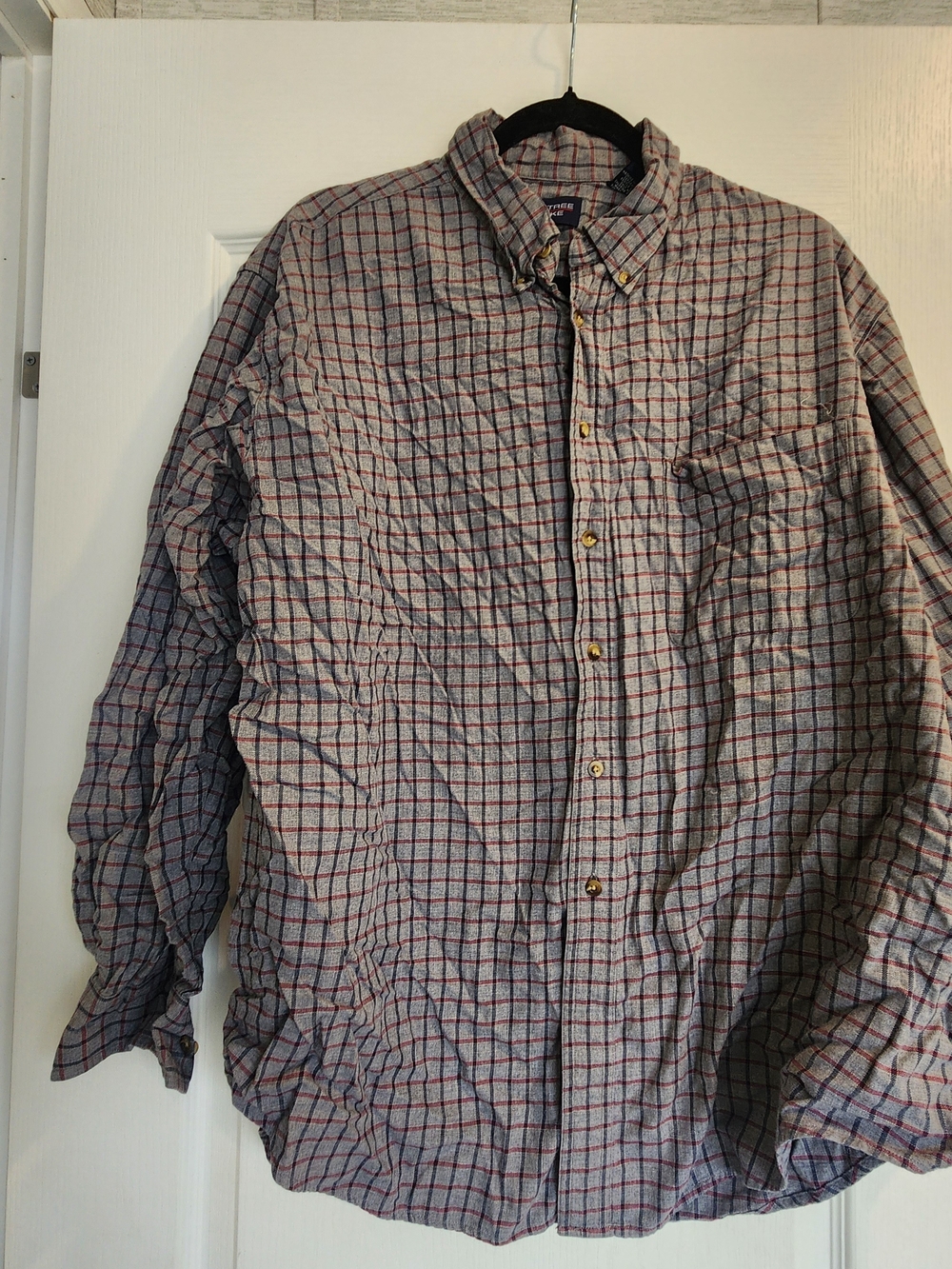 Roundtree & Yorke Gray Button-Down Shirt with Red Grid XL EUc